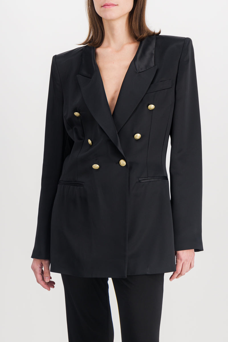 Vivienne Westwood - V-neck tailored satin blazer with golden buttons
