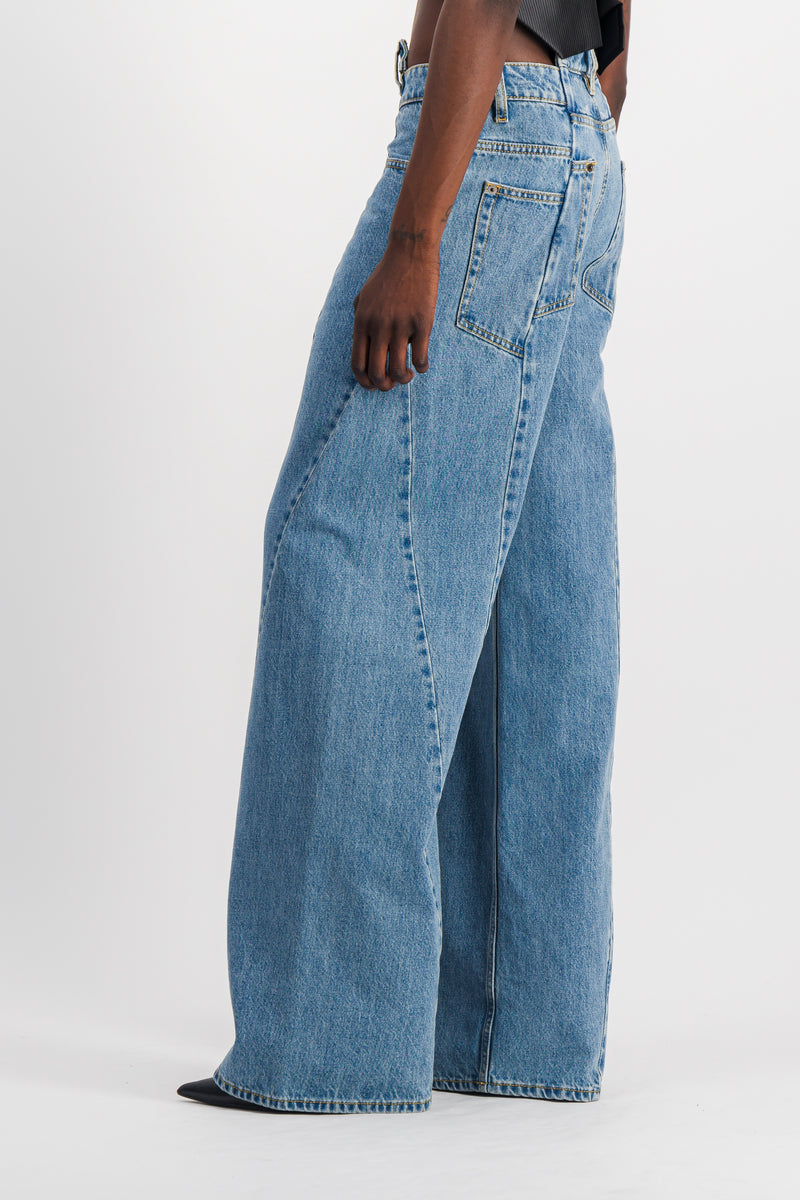 Maison Margiela - Extra wide leg blue denim jeans with cut-out belt
