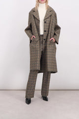 Check wool cocoon coat