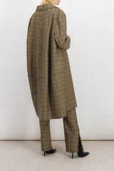 Check wool cocoon coat
