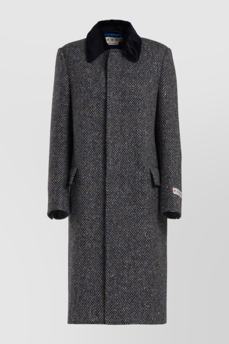 Marni - Wool straight coat with velvet collar