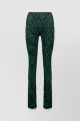 Green snake print slim straight leg pants