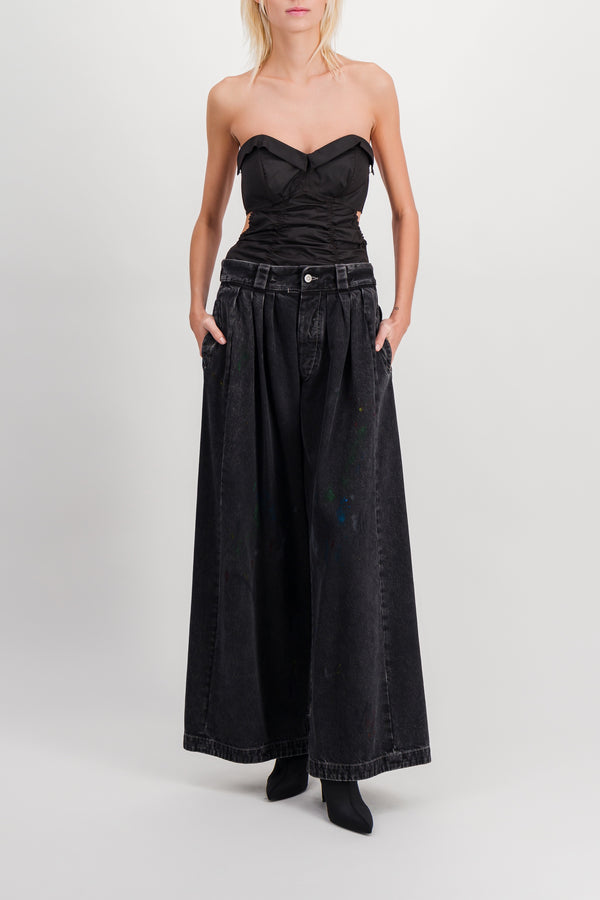Washed black baggy wide leg jeans