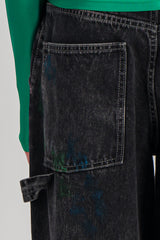 Washed black cropped boyfriend wide leg jeans