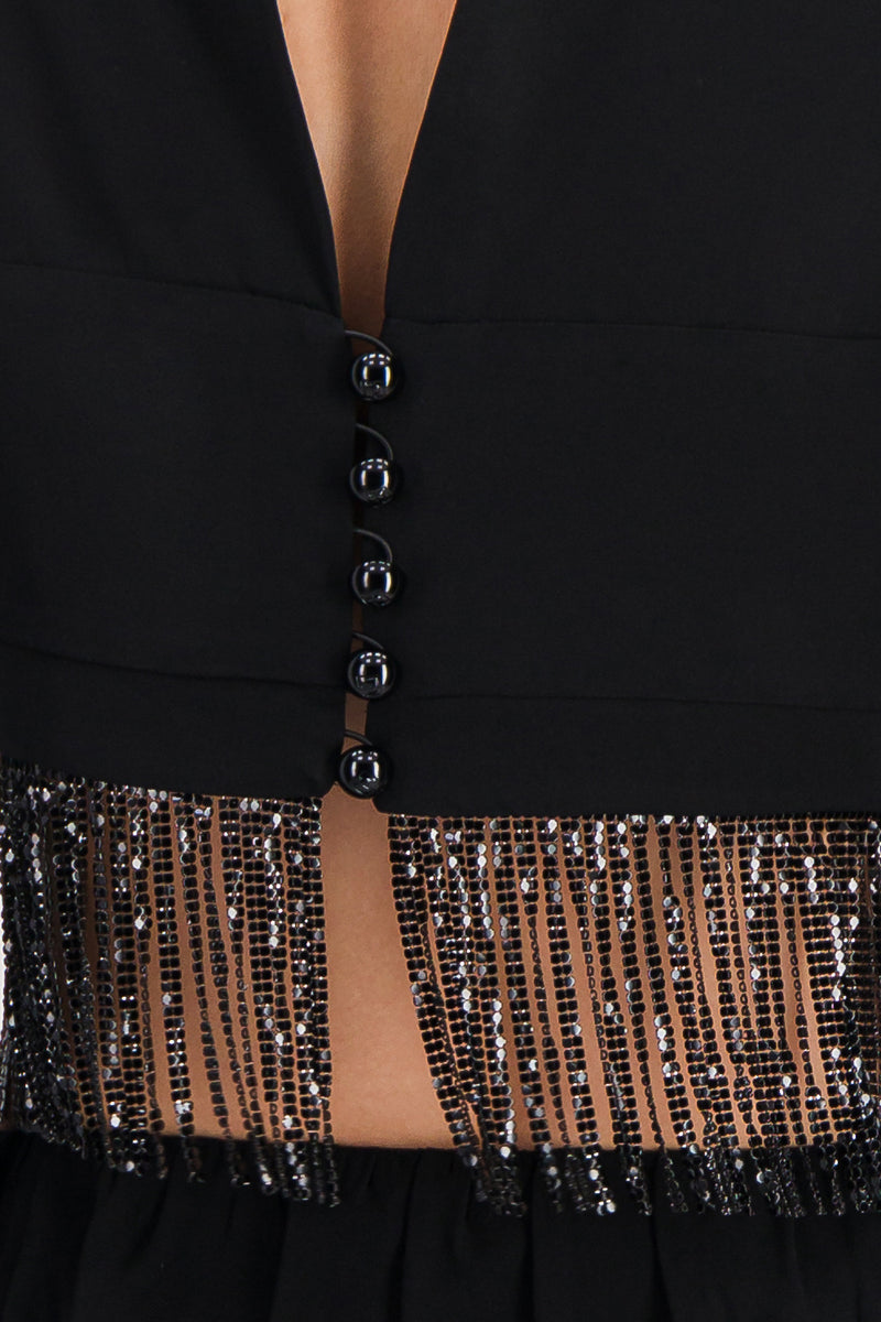 Paco Rabanne - Cropped longsleeve top with sequin fringes