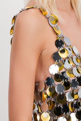 Silver-gold sparkle v-neck mini dress