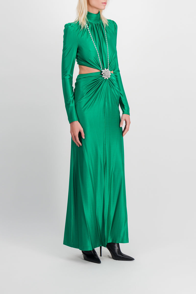 Paco Rabanne - Draped cut-out maxi dress with crystal brooch