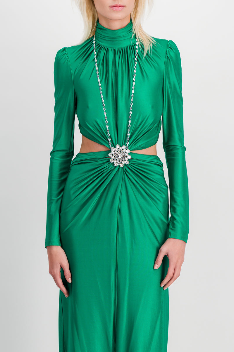Paco Rabanne - Draped cut-out maxi dress with crystal brooch