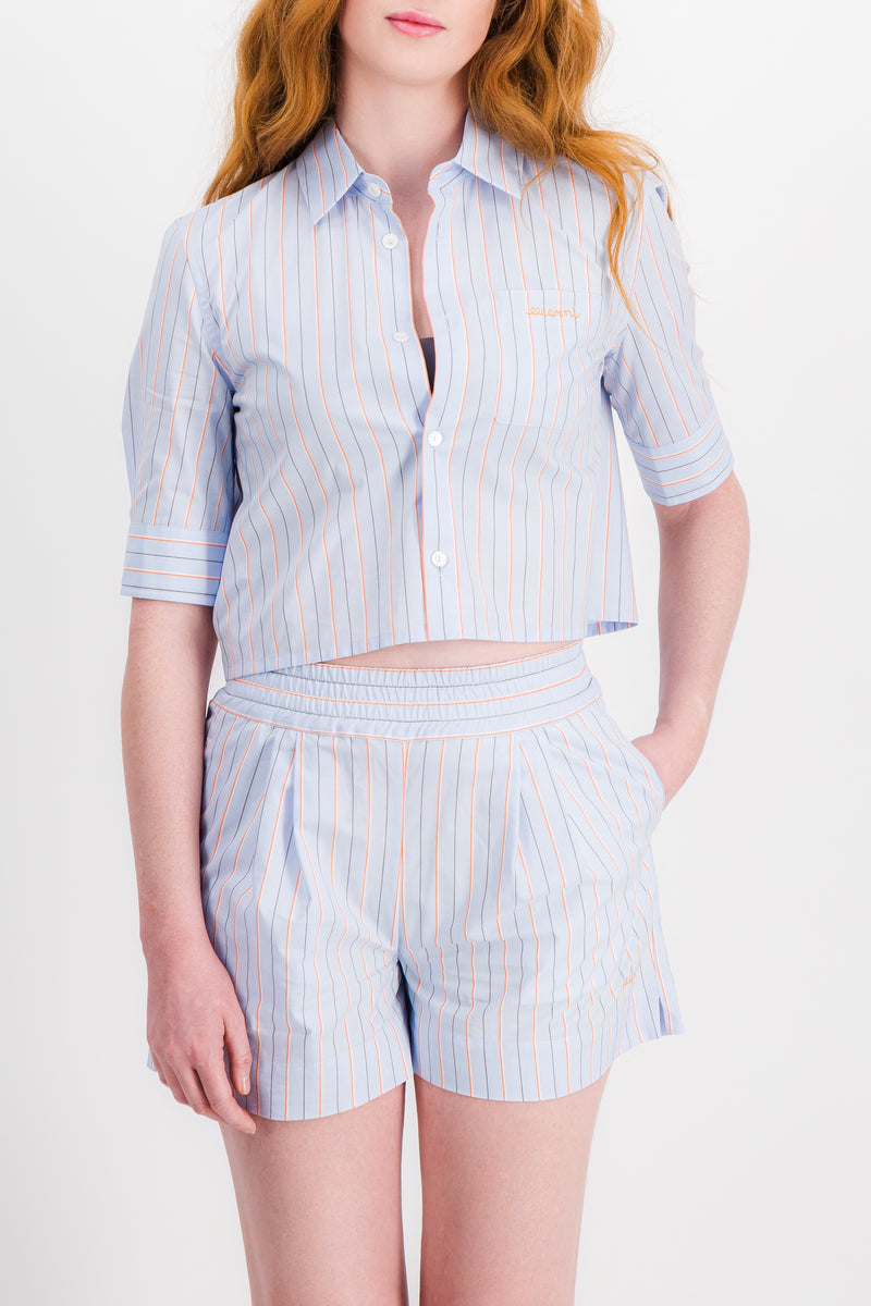 Marni - Blue striped cropped cotton baby shirt