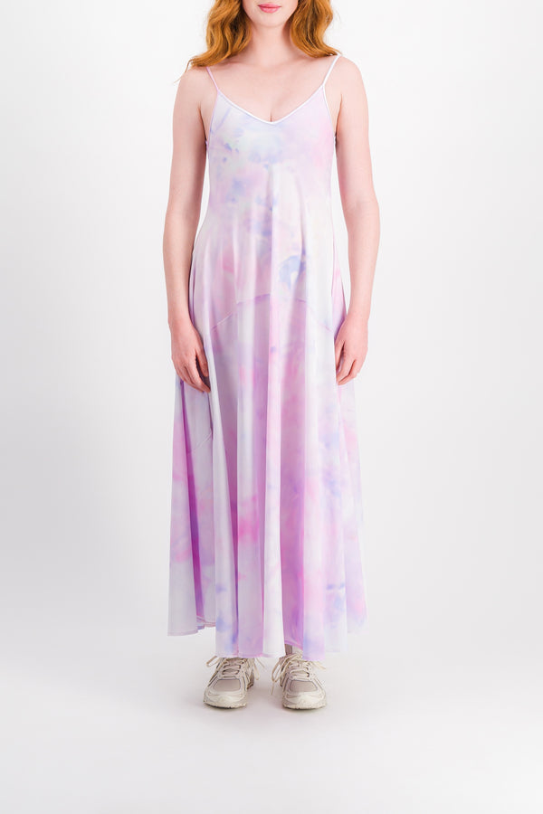Tie dye printed pleated slip dress
