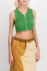 Knitted v-neck crop top with zipped front