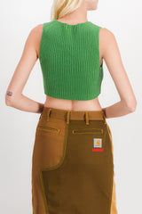 Knitted v-neck crop top with zipped front