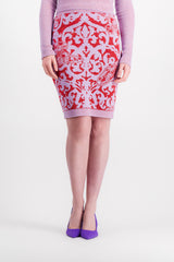 Knit pencil skirt with paisley print