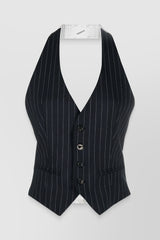 Tailored sleeveless veste with thin stripes
