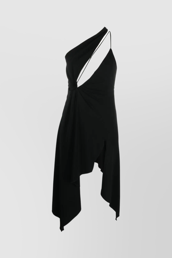 Asymmetric draped dress with thin straps