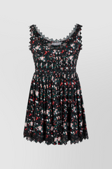 Flower printed mini dress with elasticated waist and lace details