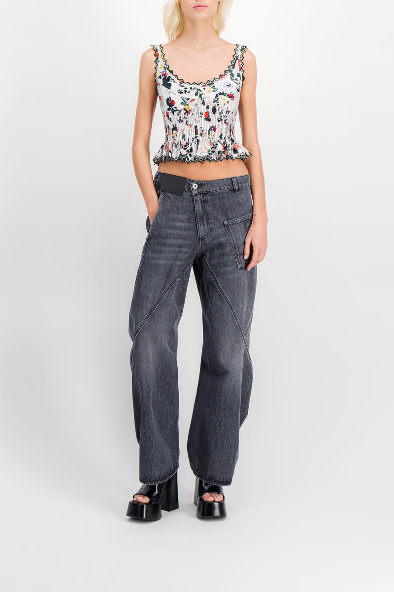 Paco Rabanne - Cropped flower printed top with lace details