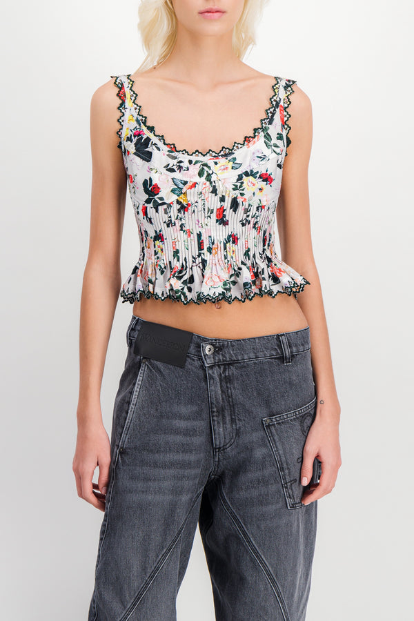 Cropped flower printed top with lace details