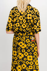 Flower printed yellow-black short sleeved boyfriend shirt