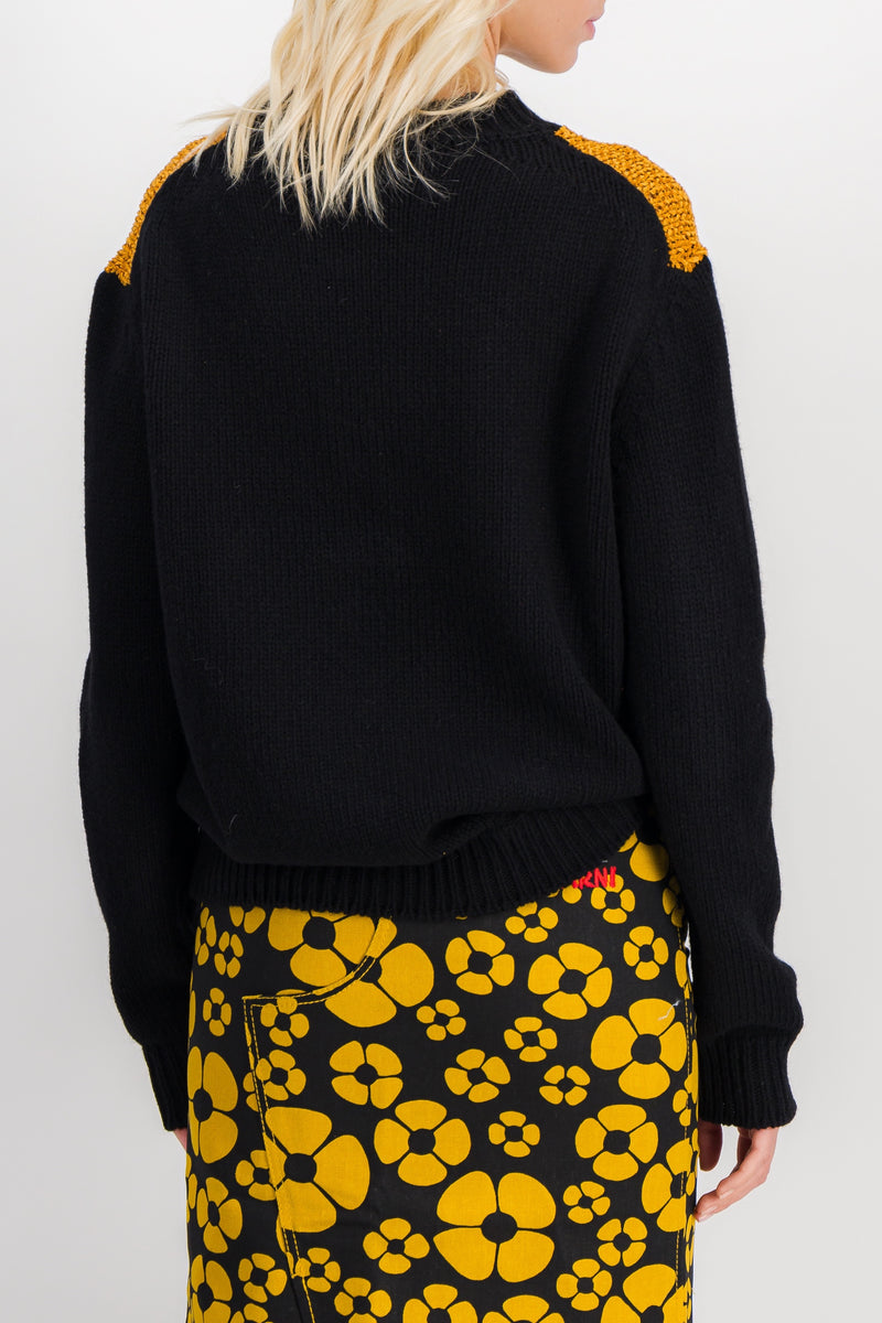 Marni - Round neck wool sweater with Carhartt print