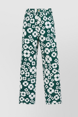 Flower printed green straight leg pants