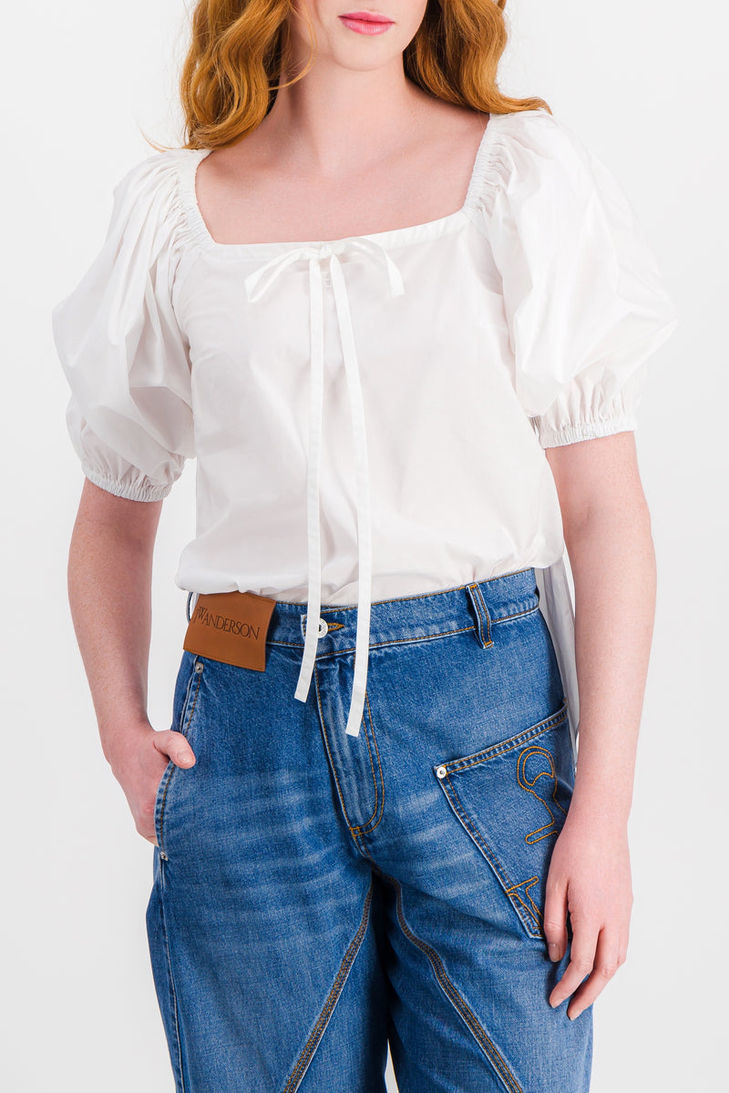 Patou - White gros grain cropped voluminous cotton blouse
