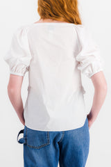 White gros grain cropped voluminous cotton blouse