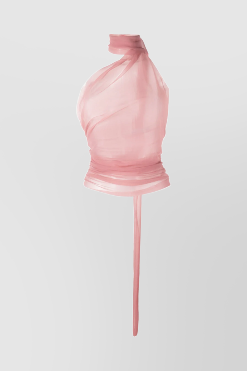 Ludovic de Saint Sernin - Pink asymmetric transparent halterneck top