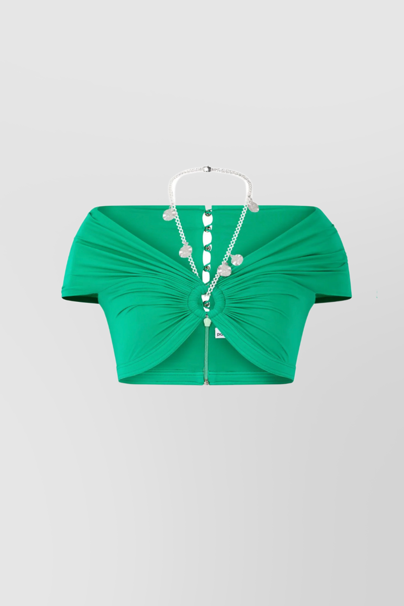 Paco Rabanne - Chain-detail gathered crop top off-shoulder