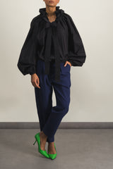 Cropped wool tailoring pant with elasticated waist