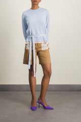 Bi-colored organic cotton-lin high waist shorts