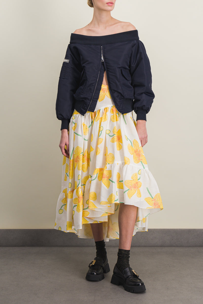 Marni - Long asymmetric linen floral skirt