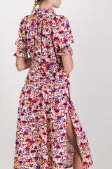 Flower printed jersey shortsleeved midi dress