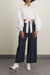 Organic cotton poplin cropped buttoned top