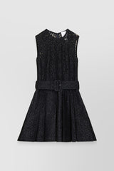 Pleated eco-lace mini dress