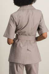Organic cotton and wool short sleeved belted jacket