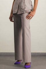 Taupe organic cotton and wool long tailored straight leg pants