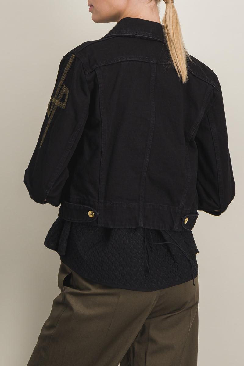 Patou - JP logo embroidered organic black denim jacket