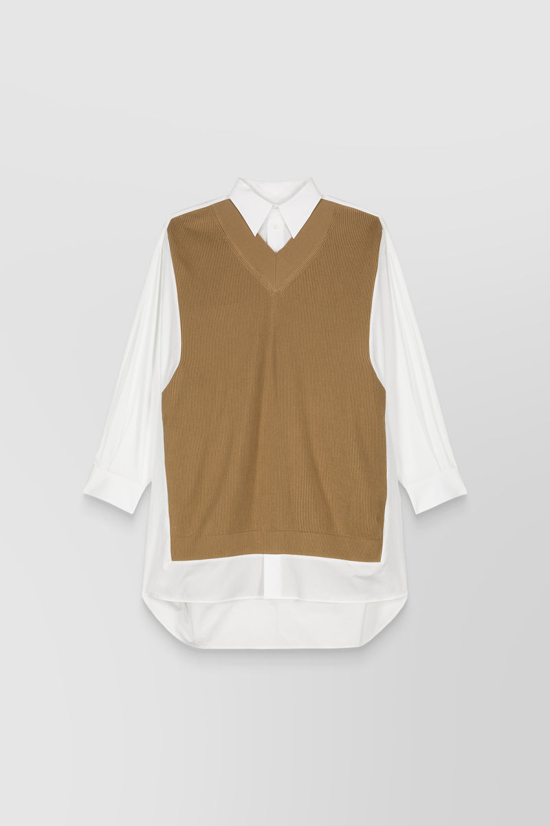 Maison Margiela - Shirt dress in cotton poplin knit mix