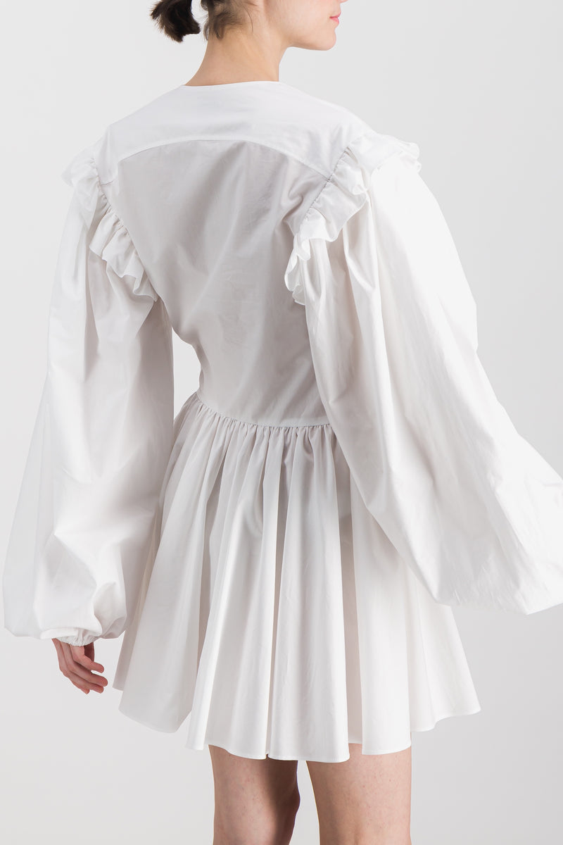 Patou - Puff sleeved pleated cotton mini dress