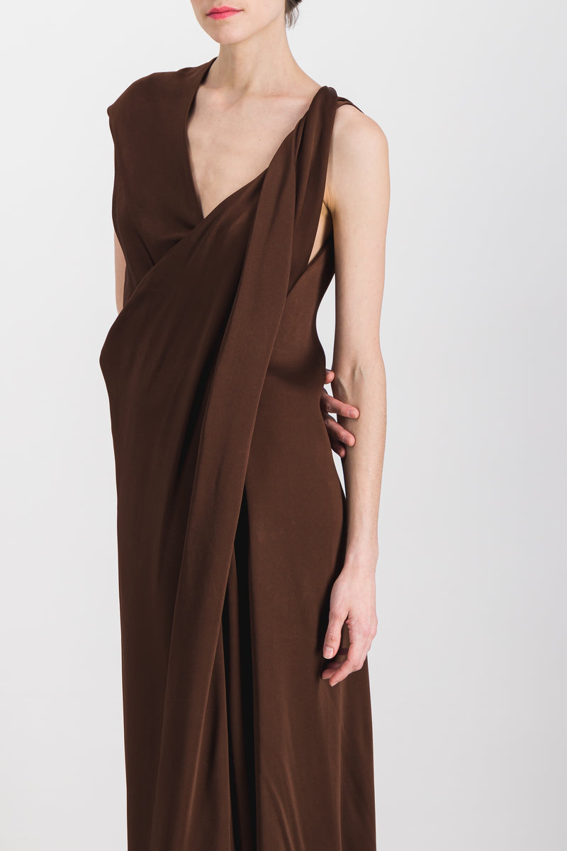 Atlein - Asymmetric draped sleeveless crêpe satin midi dress