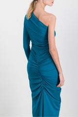 One shoulder draped recycled jersey maxi dress