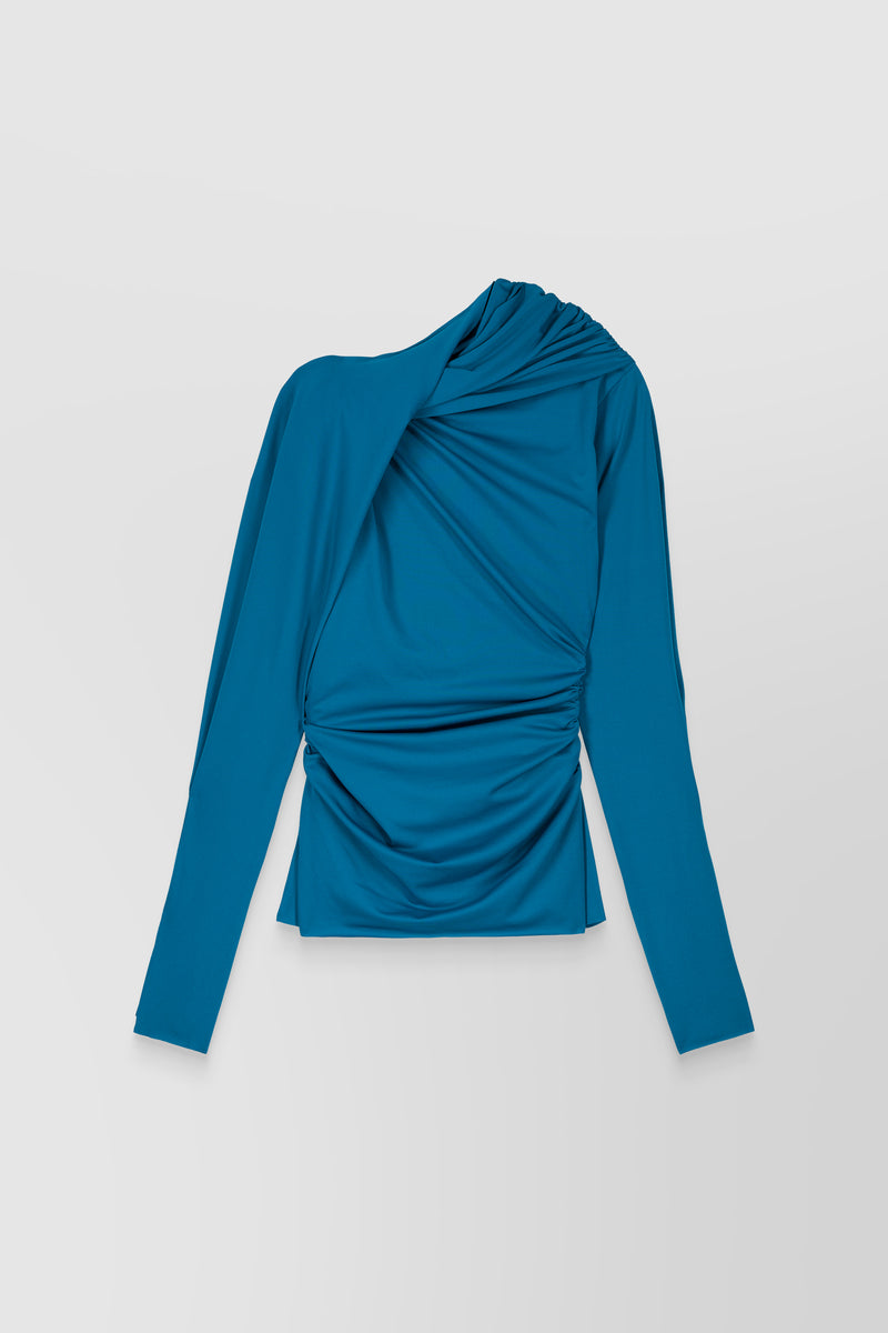 Atlein - Asymmetric draped long sleeved soft seaqual top