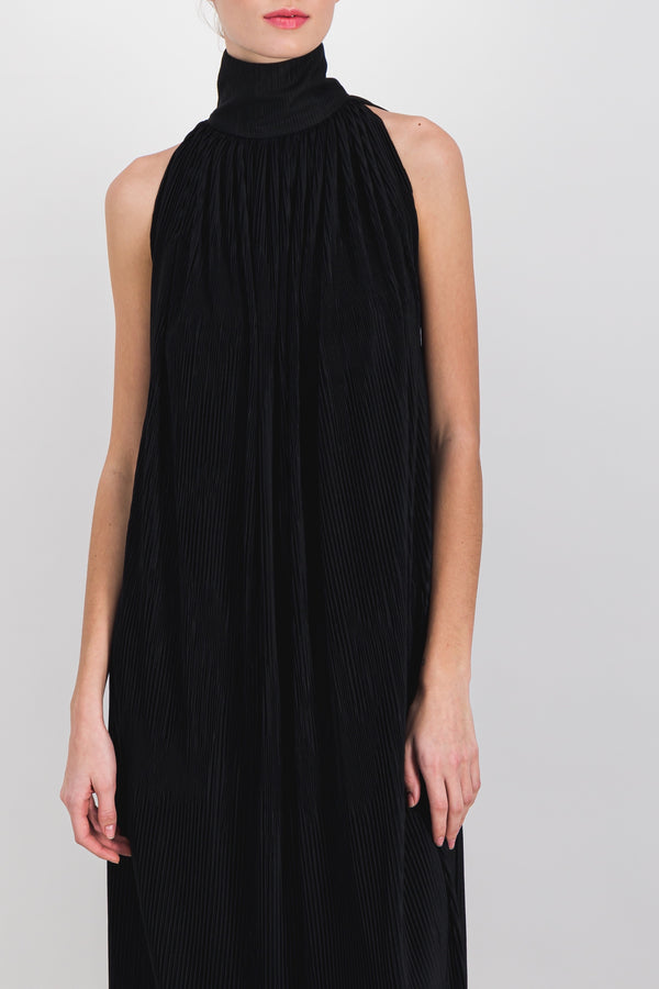 Pleated recycled jersey halterneck maxi dress