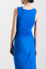 Asymmetric ruched recycled jersey mini dress
