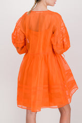 Short pleated wrap organdie dress