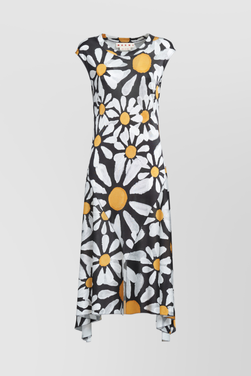 Marni - Flower printed fluid jersey flare dress
