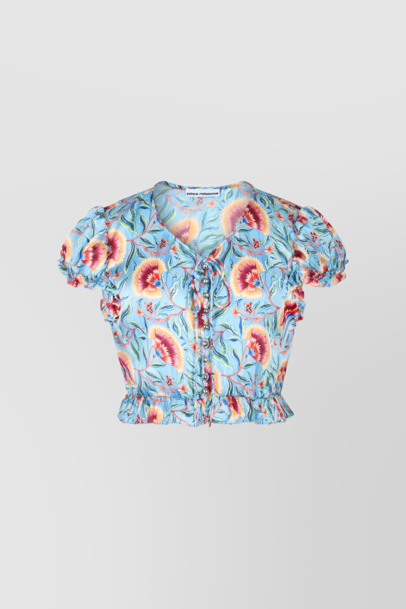 Paco Rabanne - Cropped ruffle blouse with floral print