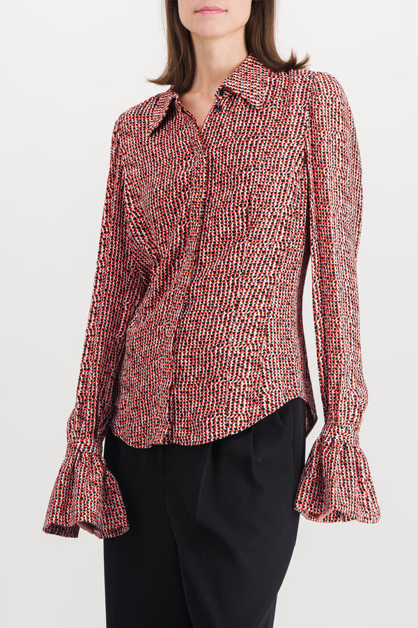 Printed coton shirt with fluted cuffs