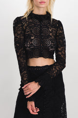 Floral stretch lace crop top with long sleeves